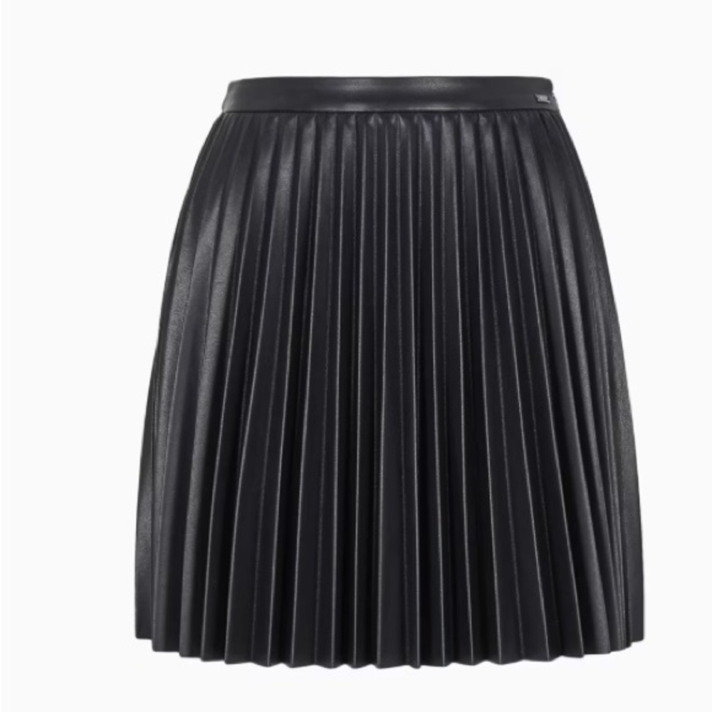 Armani Exchange Black Pleated Ecoleather Mini Skirt